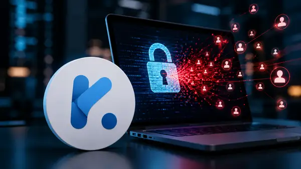 Illustration de Klark.ai et d’une potentielle fuite de données, avec le logo de la startup française d’intelligence artificielle devant un ordinateur symbolisant une cyberattaque.
