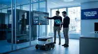 Le sujet illustré par un robot livreur autonome circulant en ville en France