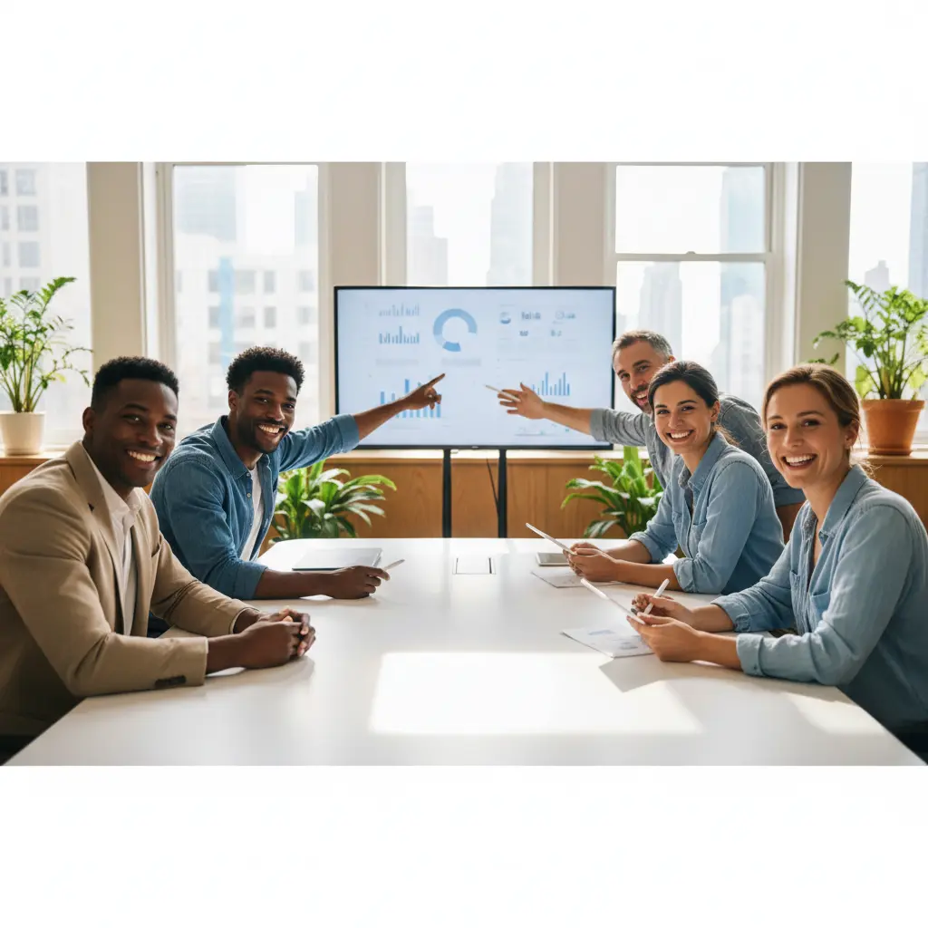 Une équipe de PME diverse et souriante, symbolisant une marque employeur forte et une culture d'entreprise authentique en 2026.