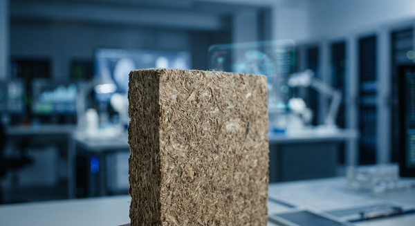 Ingénieur français testant la résistance d'un Matériau biosourcé en carton innovant en atelier.