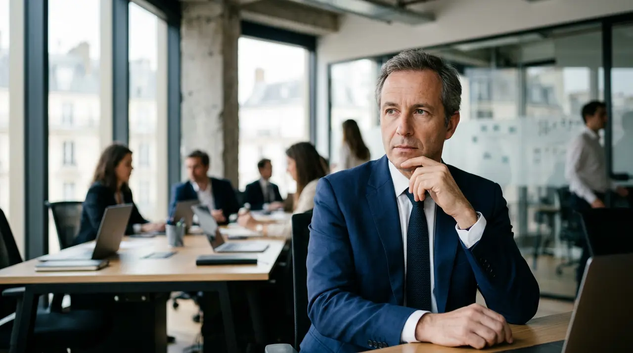 Portrait de Michaël Benabou, cofondateur de Veepee et investisseur, souriant et confiant, illustrant son approche centrée sur l'humain dans le monde des affaires.