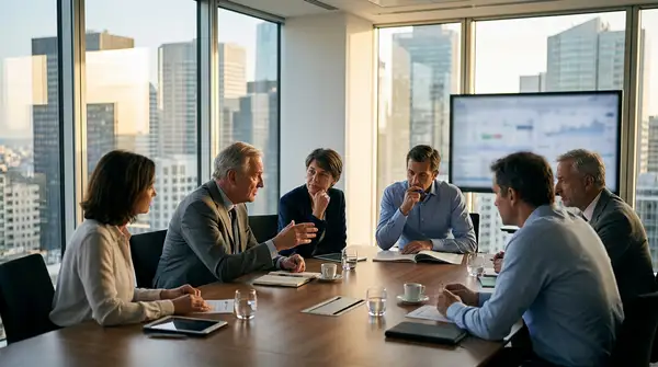 Illustration de mentors et entrepreneurs collaborant, symbolisant le Modèle 50 Partners et l'hypercroissance des startups grâce au smart money.