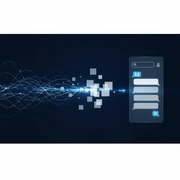 Illustration d'une interface de newsletter IA prédictive, avec des graphiques de données et des icônes d'intelligence artificielle, symbolisant la personnalisation avancée.