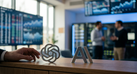 Illustration symbolisant la finance et l'intelligence artificielle, avec les logos d'OpenAI et Anthropic, représentant leur potentielle entrée en bourse et ses répercussions sur le marché de l'IA.