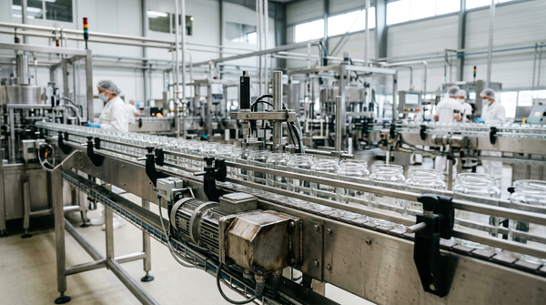 Ligne de production agroalimentaire après un Rappel confitures Bonne Maman pour risque de verre.