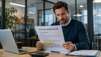 Dirigeant de PME consultant un contrat d’assurance professionnelle mentionnant la résiliation possible après un an.