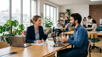 Une équipe de jeunes professionnels souriants et diversifiés travaillant ensemble, symbolisant l'attractivité des Ressources Humaines pour les PME.
