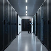Illustration d'un serveur IA local sécurisé dans un datacenter, symbolisant la souveraineté numérique d'une PME comme AeroData.