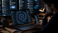     Une spirale composée de conversations relie un utilisateur à plusieurs interfaces d’intelligence artificielle.