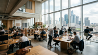 Espaces de coworking modernes et flexibles pour le Télétravail Pennylane, nouveau modèle de bureau hybride.