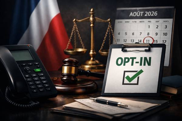 Illustration d'un téléphone fixe barré, symbolisant la fin du démarchage téléphonique en 2026 et l'interdiction des appels non sollicités.