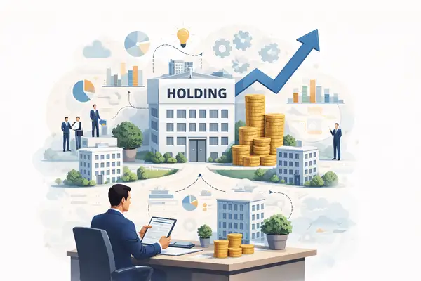 Illustration d'un dirigeant de SAS protégeant son patrimoine personnel et professionnel, symbolisant la distinction entre les actifs de l'entreprise et le patrimoine dirigeant SAS, avec des flèches montrant la croissance et la protection financière en 2026.