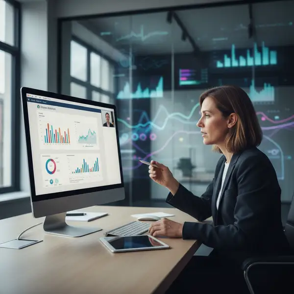 Dirigeant de PME analysant les performances d'un webinaire B2B pour générer des leads qualifiés en 2026.