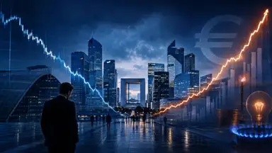 La combinaison d’une activité économique en recul et d’une inflation alimentée par l’énergie renforce le risque de stagflation en France. Crédit image : Entreprisma — illustration générée par intelligence artificielle.